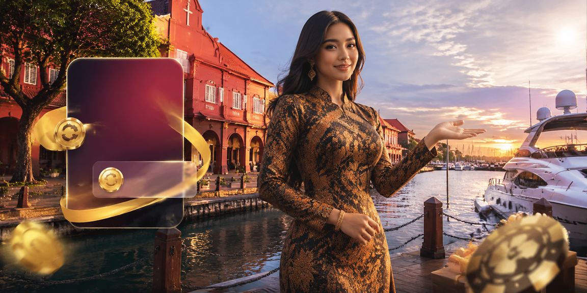 Konsep rebat dan bonus permainan kasino dengan latar belakang kain batik Melaka yang kaya budaya